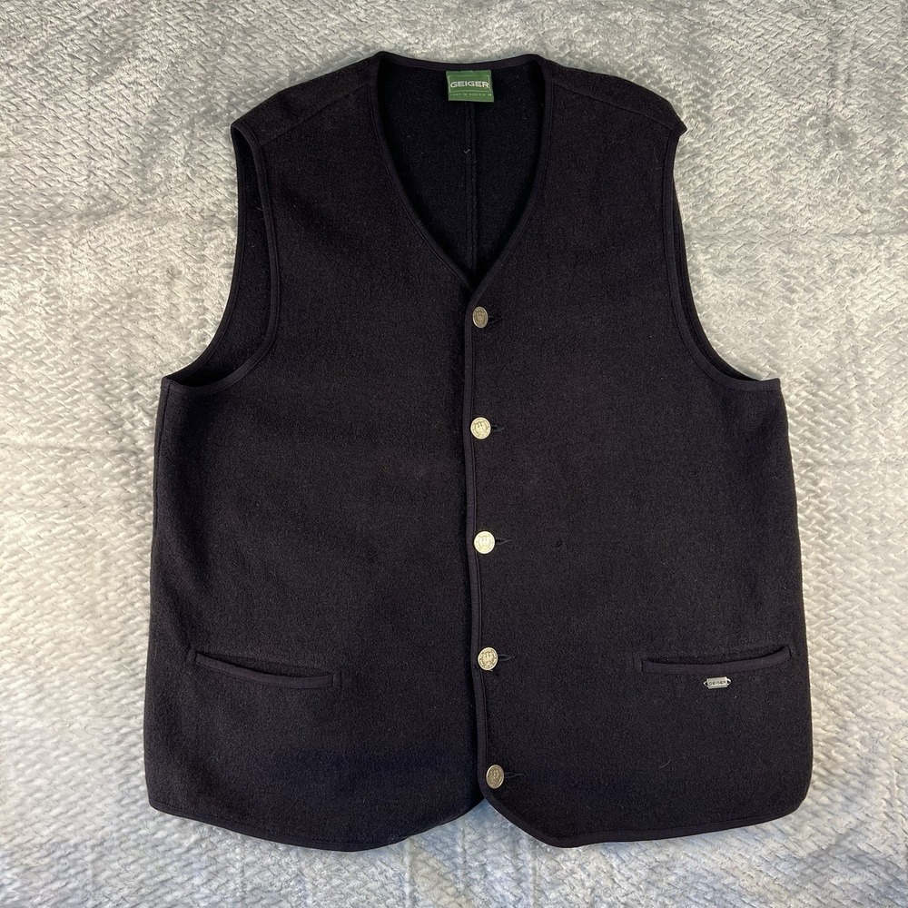 Geiger Austria Boiled Wool Vest Size 58 XL Loden Dark Blue Navy Alpine